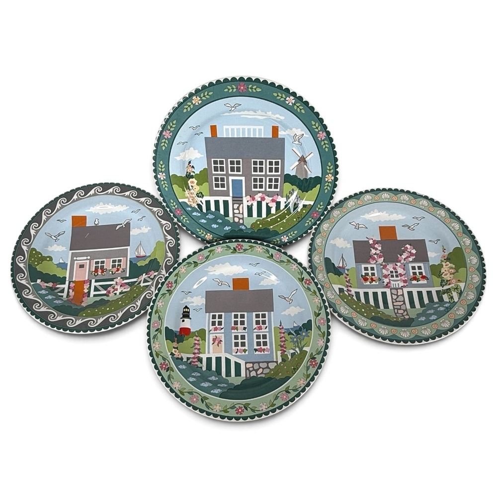 4 Sakura Salad Plates Nantucket Stoneware Claire Murray Complete Set 8.25" House